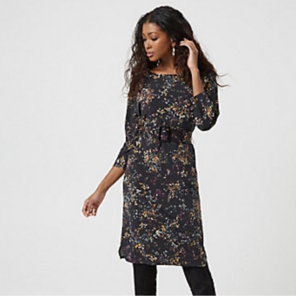 Le Chateau Black floral NWT Boatneck 3/4 sleeve midi dress Size XS